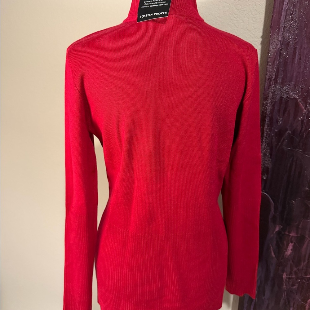 NWT Boston Proper Red Knit Sweater with Beaded Snowflake Size Large - Picture 4 of 5